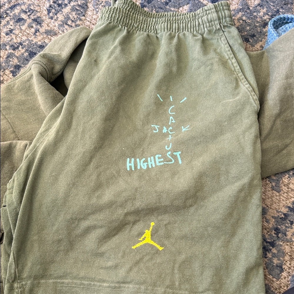 Jordan Kids Olive Green Cactus Jack Sweatpants with Turquoise & Yellow Accents